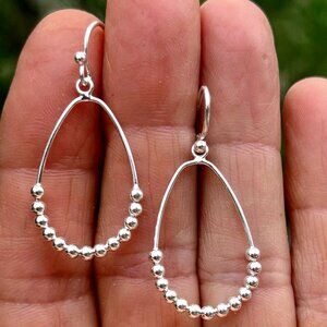 SUNDANCE $98 NEW 1-1/2" Sterling Silver Lightweight Beaded Hoop Dangle Earrings